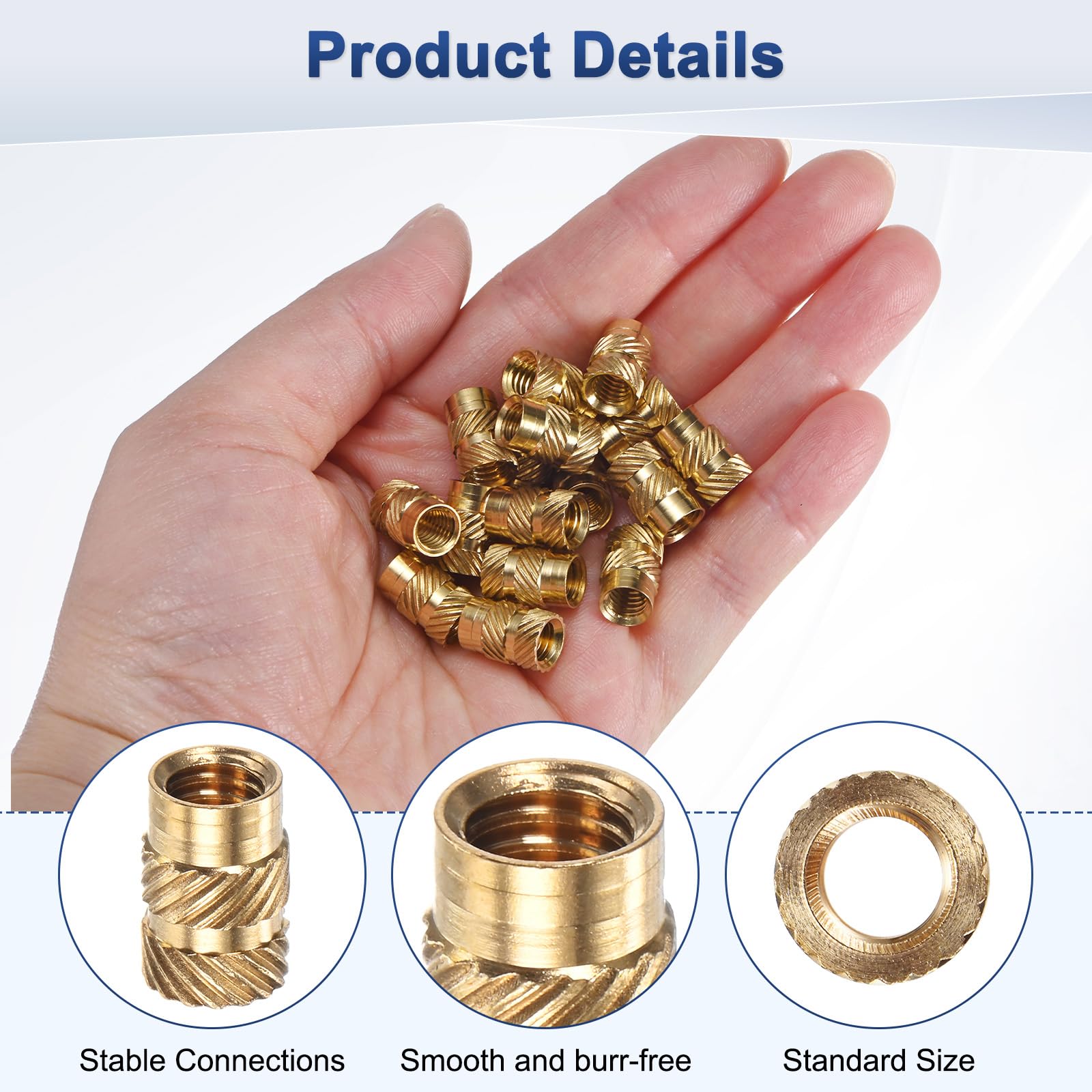 M METERXITY 25-Pack Threaded Inserts, M6 x 12mm L x 8mm OD Brass Heat Set Insert Nuts - Image 2