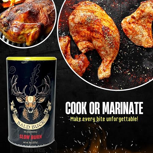 Vista 5 de Bald Buck Paquete de 2 condimentos, 8 onzas (1 sabor audaz + 1 quema lenta) condimento para pollo BBQ Rib Rub Condimento y frote para barbacoa