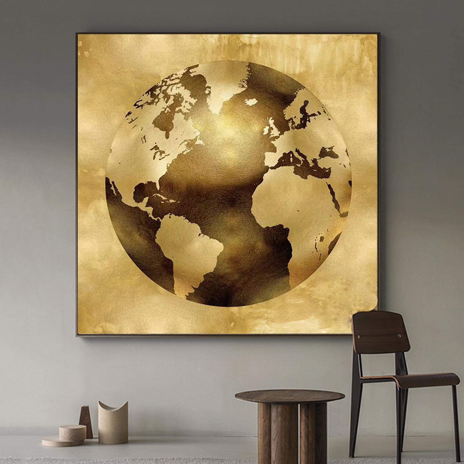 Moderne Wandkunst: Abstrakte Quadratische Leinwand In Erde-Farben Mit Gold-Akzenten – 61x61 Cm, Fertig Zum Aufhängen
