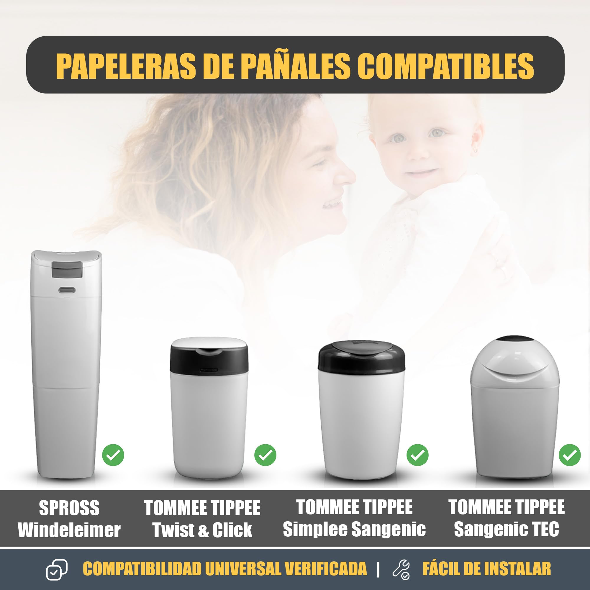 REVERSED® 10 Recambios para Papelera de Pañales, Tommee Tipee Recambios - EVOH 7 Capas HDPE - Perfume de Limón - Compatible Tommee Tippee Sangenic, Twist & Click y Angelcare