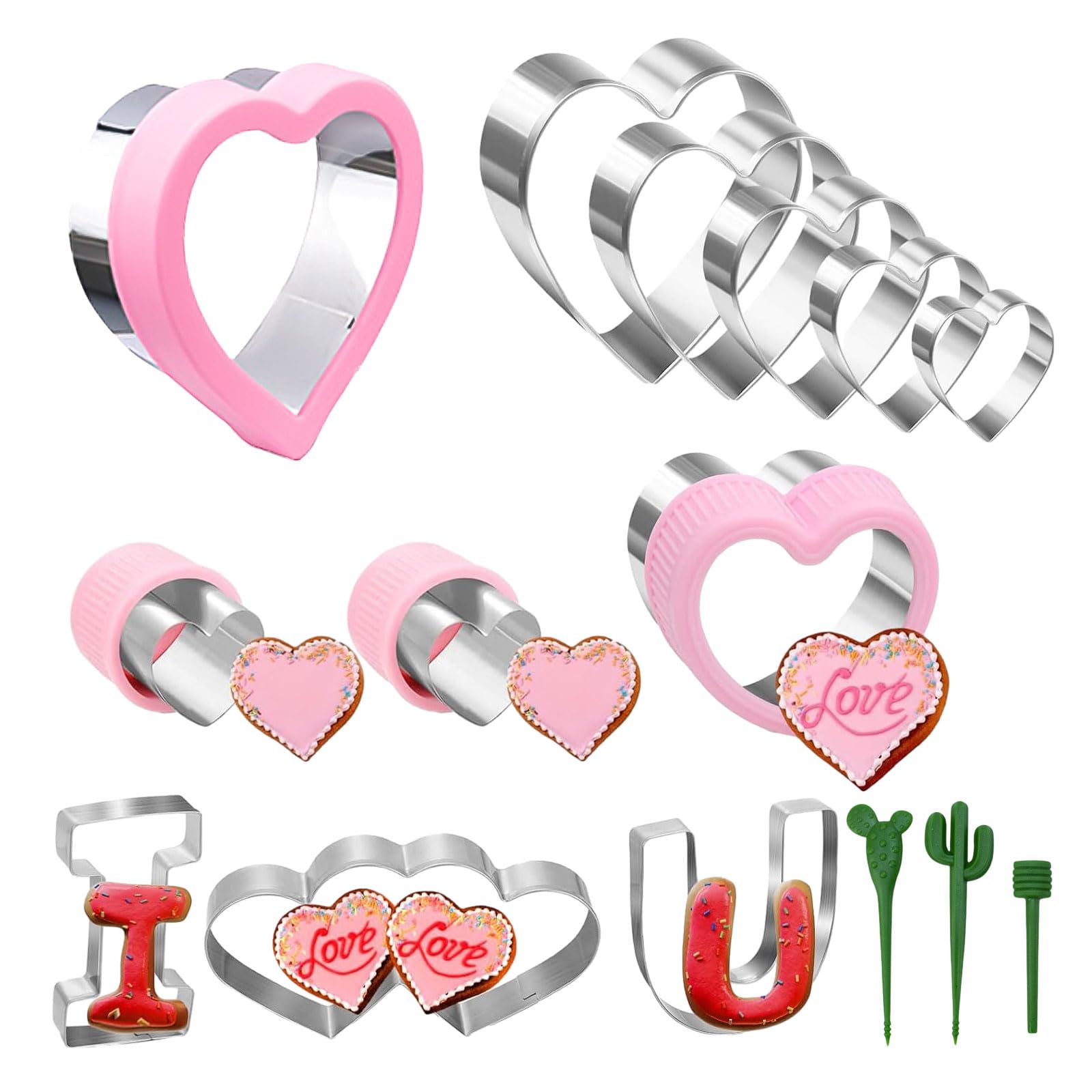 Tsophreniq Cookie Set Biscuit Mold Set Heart Shaped Stainless Steel Cookie Molds Suitable for Baking Perfectly Shaped Heart Molds