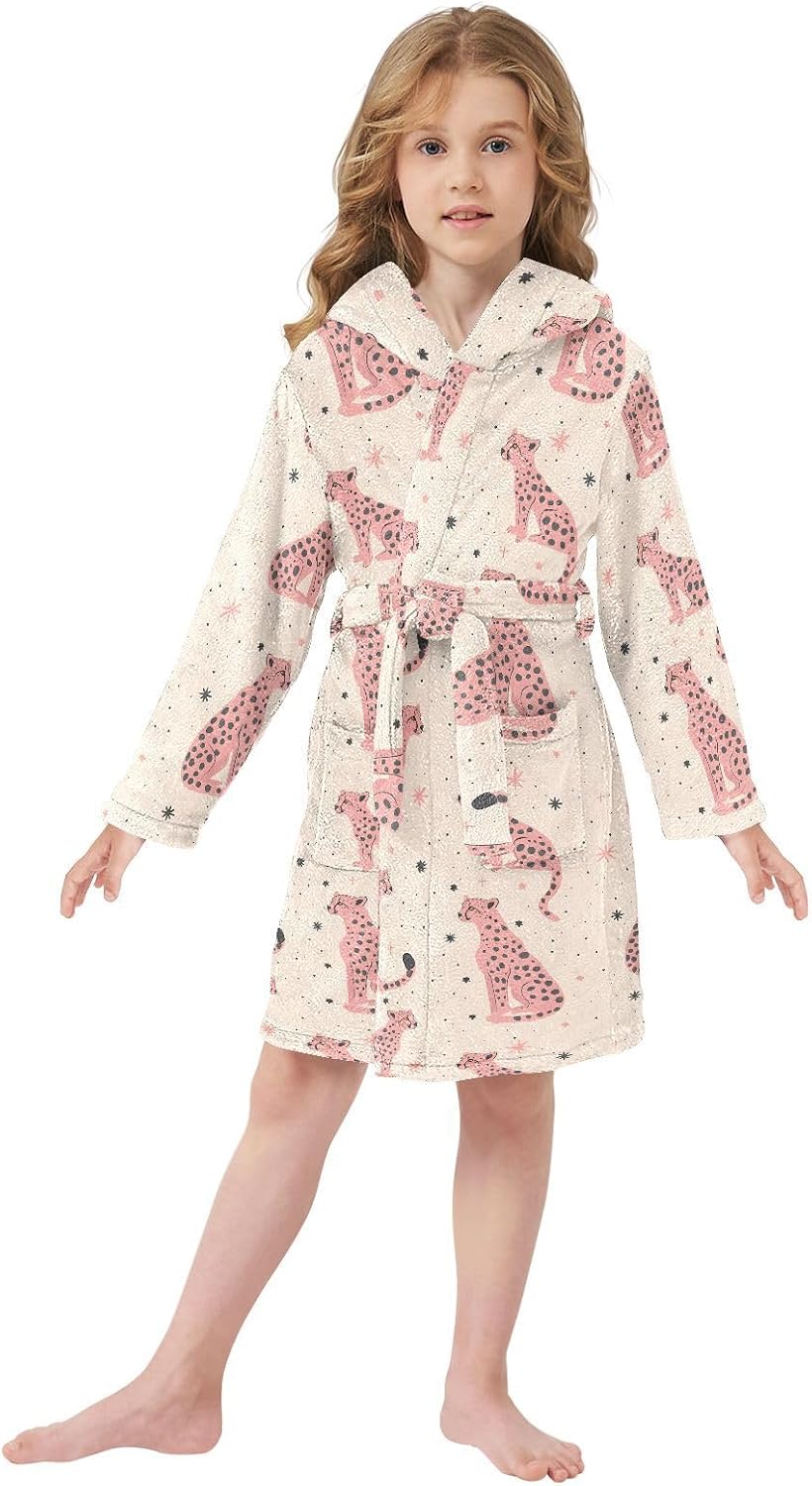 senya Face Of A Leopard Toddler Hooded Bathrobe Kids Soft Plush Bath Towel Robes for Boys Girls 2-12 Years
