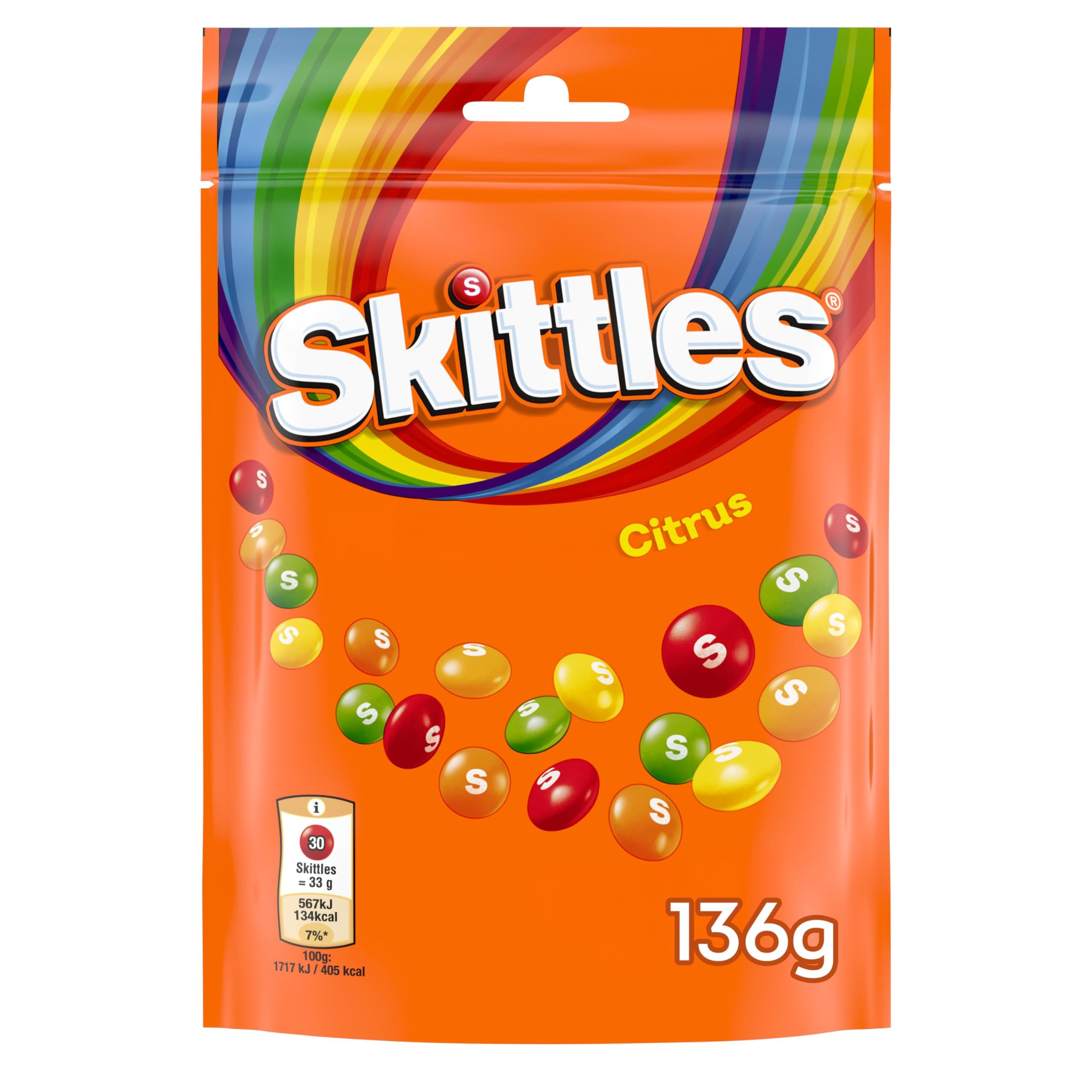Skittles Citrus | Citrus-Flavoured Vegan Sweets | Five Zingy Flavours | For Parties & Movie Nights | 136g Pouch
