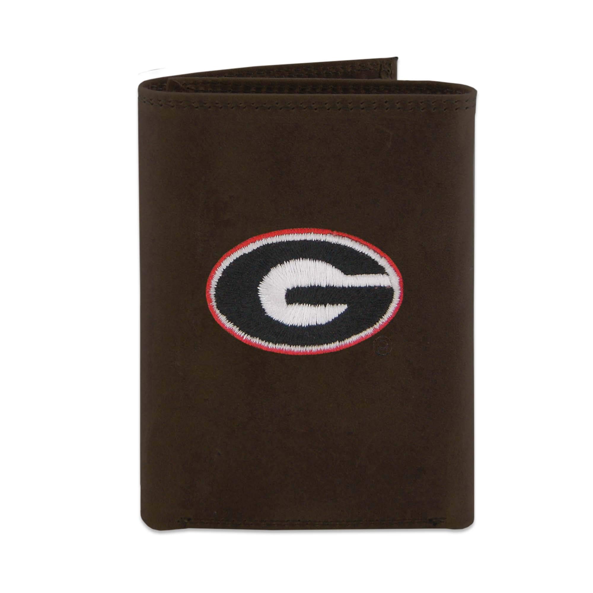 NCAA Georgia Bulldogs Zep-Pro Crazyhorse Leather Trifold Embroidered Wallet, Light Brown