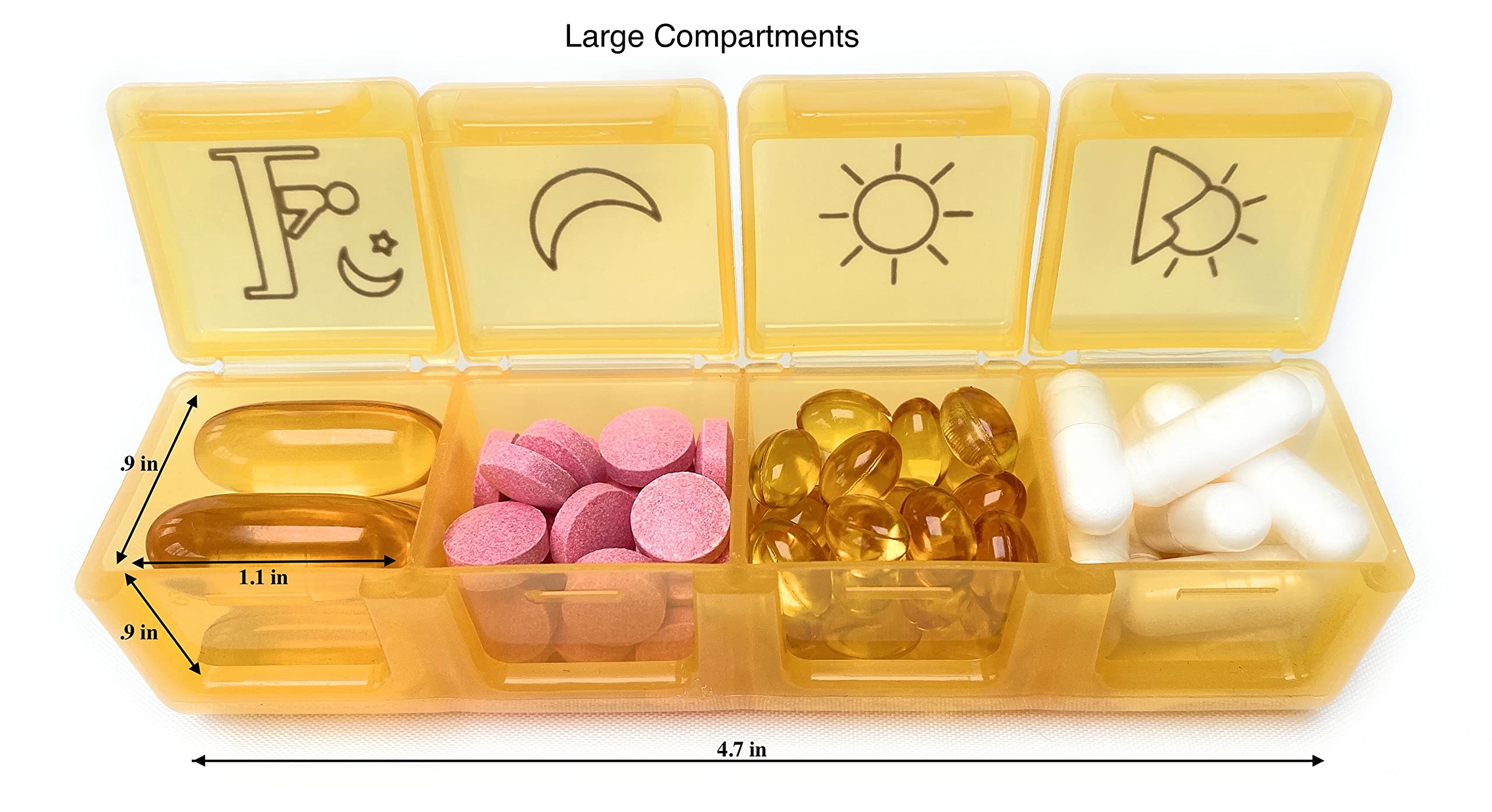 Kaddy Caja organizadora semanal para pastillas AM/PM, (7 días/4 veces al día) portátil con compartimentos grandes para medicamentos, suplementos y vitaminas, bloqueo de 3 dígitos para seguridad