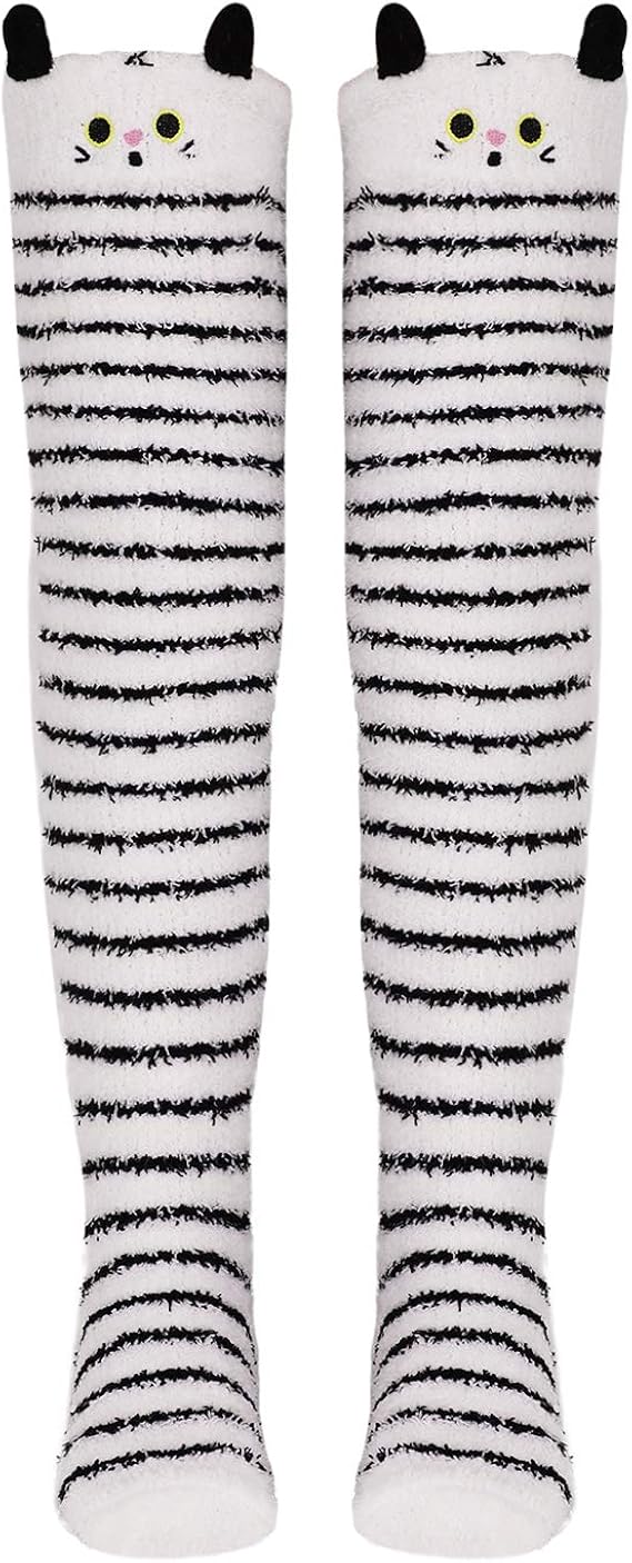 Amazon ニーハイソックス もこもこ オーバーニーソックス レディース 膝上ストッキング 暖かい ルームソックス 長い 冬靴下 滑り止め ソックス 女性 靴下 ロング 可愛い ボーダー 動物 おしゃれ ふわふわ 保温 厚手 春秋冬 ねこ 靴下 通販