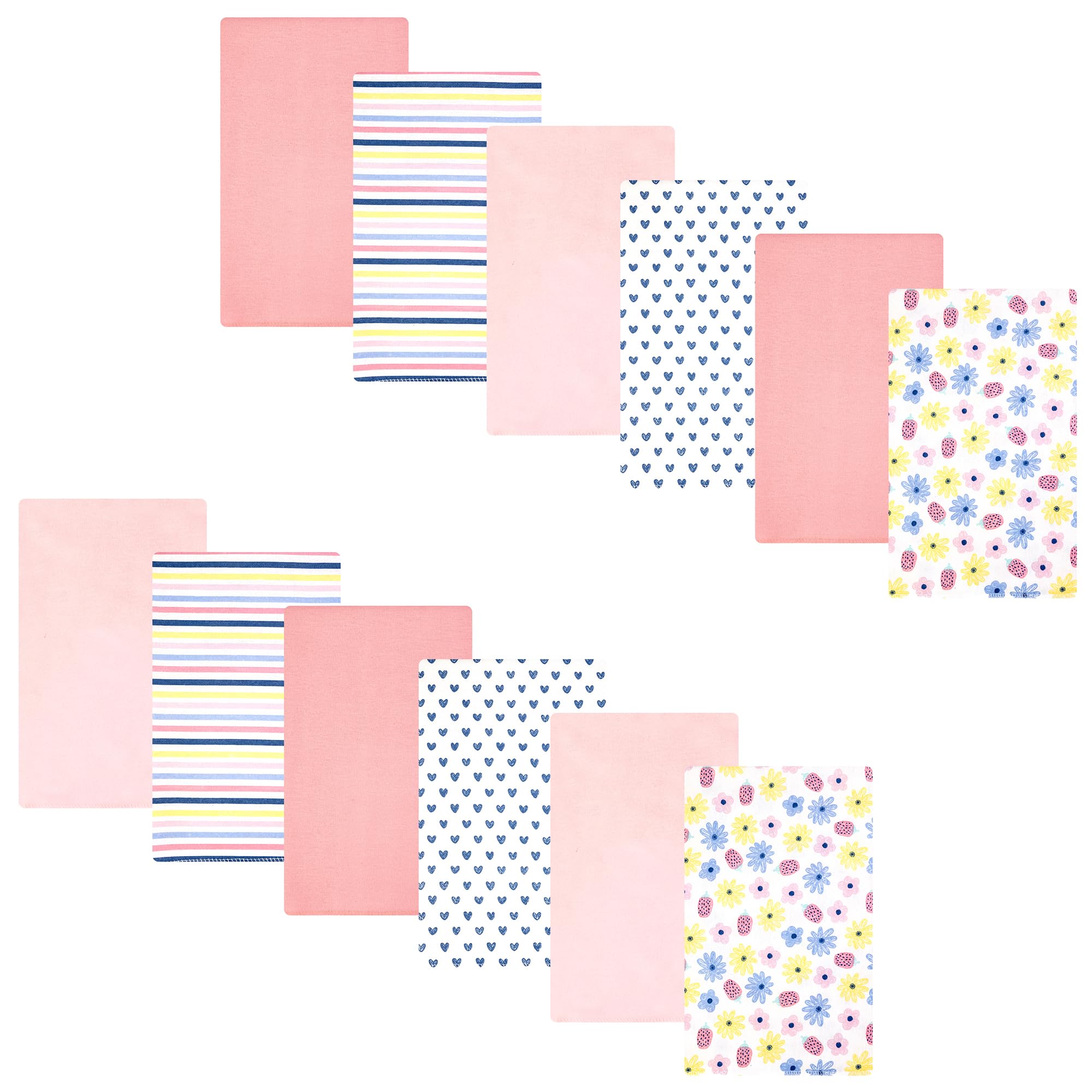 Hudson Baby Infant Girls Cotton Flannel Burp Cloths 12-Pack Bundle, Flowers And Strawberries, One Size
