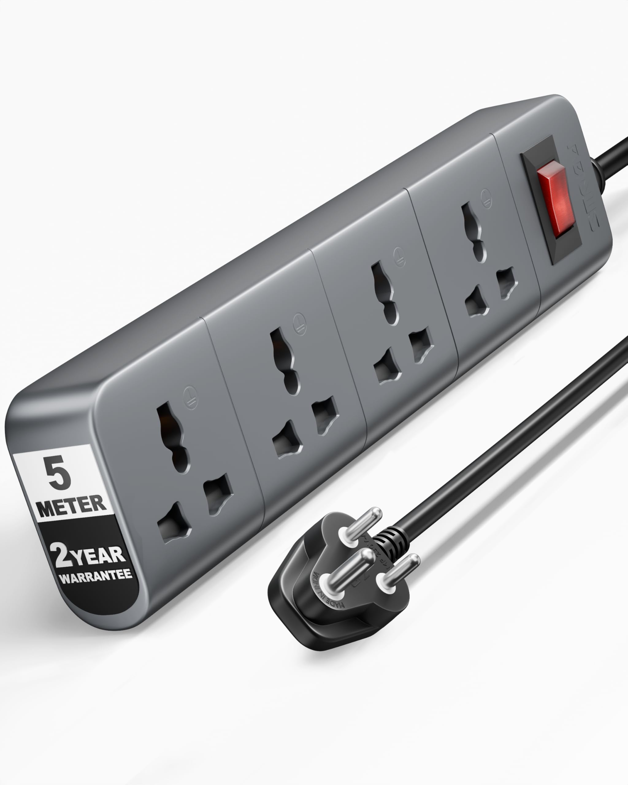 FEDUS Surge Protector Spike Guard, 4 Universal Sockets with Individual Switch, 5 Meter 16 Feet Long Cable, Extension Board Cord, Automatic Overload Protection, Fireproof Power Strip Switch Board