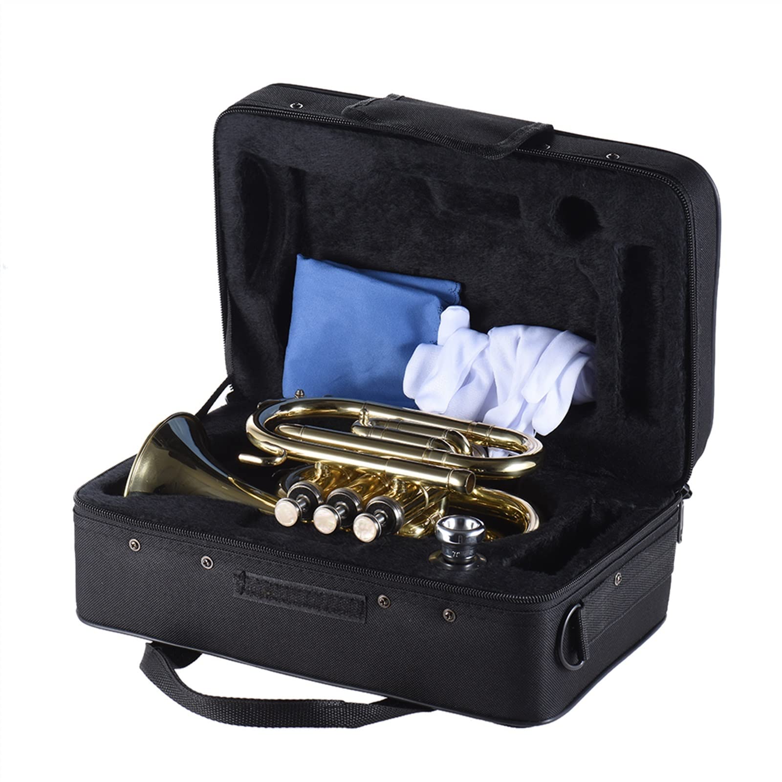 Trompette De Poche Professionnelle Plat B BB Trompette Instrument en Laiton avec Embout Gants Tissu Brosse Graisse Étui Rigide Trompette débutant