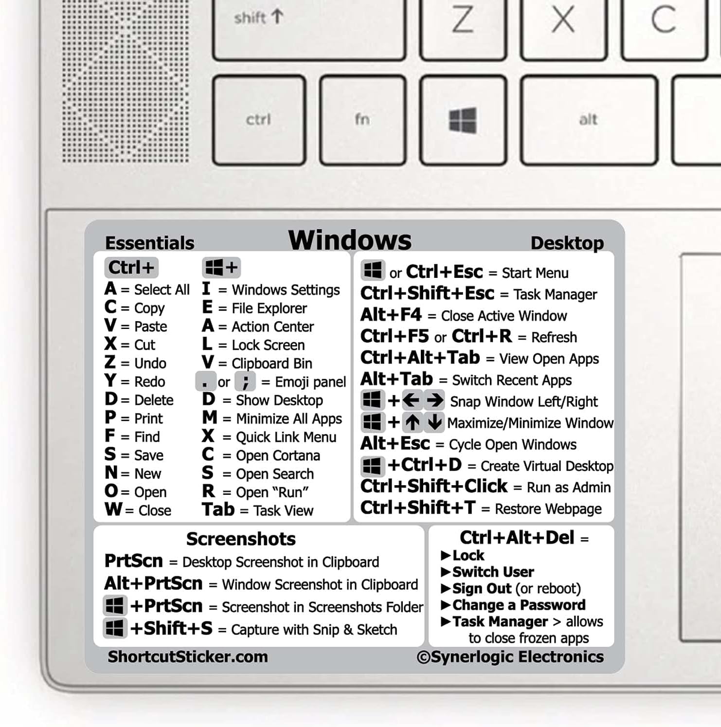 Synerlogic Windows PC Reference Keyboard Shortcut Sticker | Vinyl, Laminated Windows Shortcut Sticker for PC Laptop or Desktop | Shortcuts Cheat Sheet (Clear/Small)