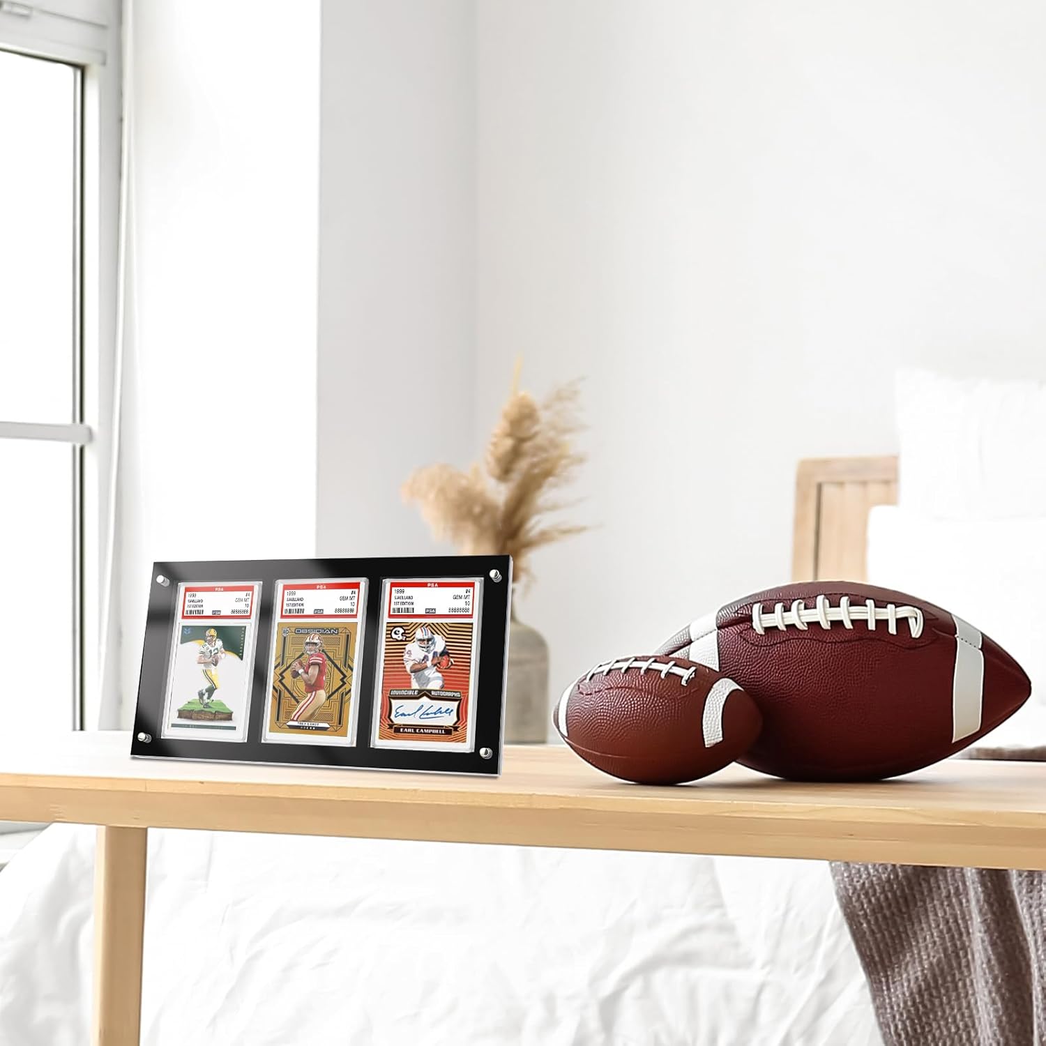 Black PSA Card Display Stand - Desktop 3-Slot Frame for Graded Cards - Baseball & Sports Collectibles