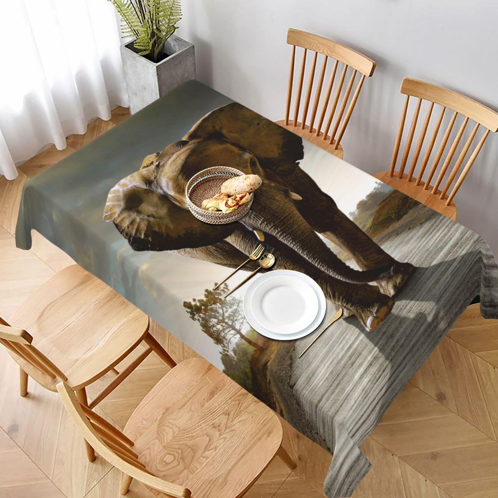 BNVSADC 3D Elephant Printed Rectangle Tablecloth 228x152 CM, Water Resistant Polyester Table Cloth Decorative Fabric Table Covers for Kitchen Dining Table Parties Camping