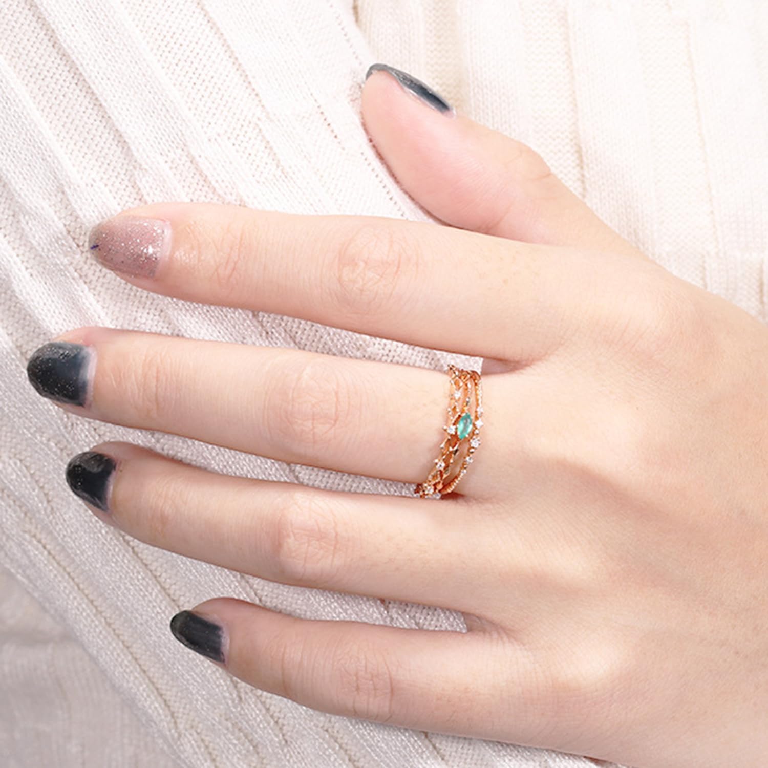 Aktully Dainty Gold Rings Set for Womem 14k Gold Plated Stacking Band Rings Cubic Zirconia Stackable Rings Wedding Rings for Women Aesthetic Jewelry Size 7-11 - Image 3