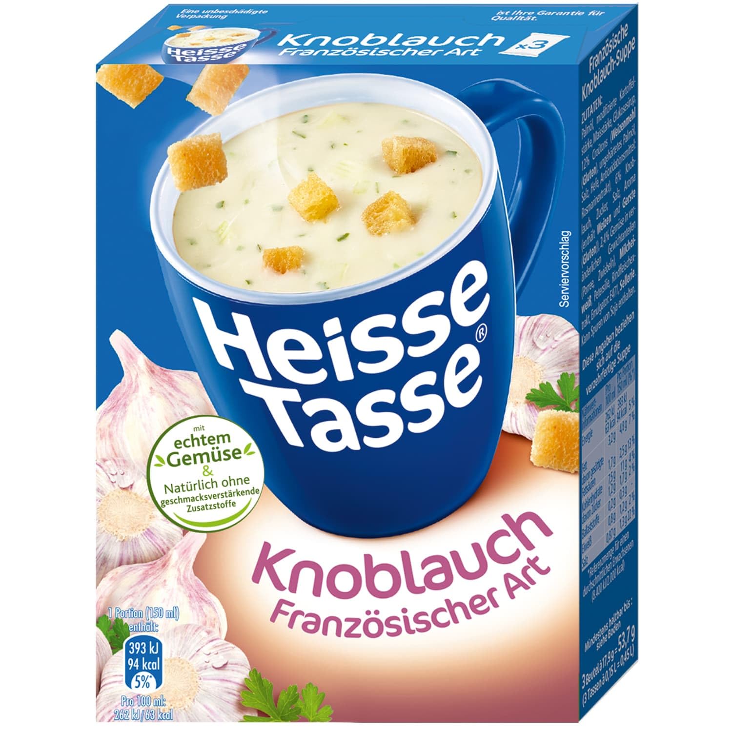 Heisse Tasse Französische Knoblauch-Suppe - In nur 2 Minuten fertig – Einfach heißes Wasser hinzufügen – Der perfekte Suppen-Snack (12er pack)