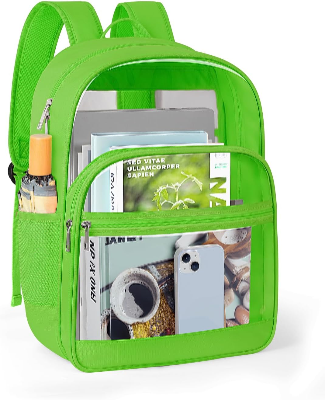 KIMNERPU Clear Backpack, Heavy Duty Transparent Bookbag for School, Fabric & PVC Transparent Backpack with Reinforced Strap for Women Men, Capacity Clear Bag for College, Travel, Security, Green