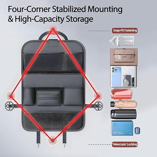 Miniatura 4 de Paquete de 2 organizadores universales plegables para asiento trasero de automóvil con bandeja de mesa, protector de respaldo de asiento de