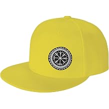 Viking Vegvisir Compass Flat Bill Visor Classic Snapback Hat Adjustable Brim High Top Baseball Cap Yellow