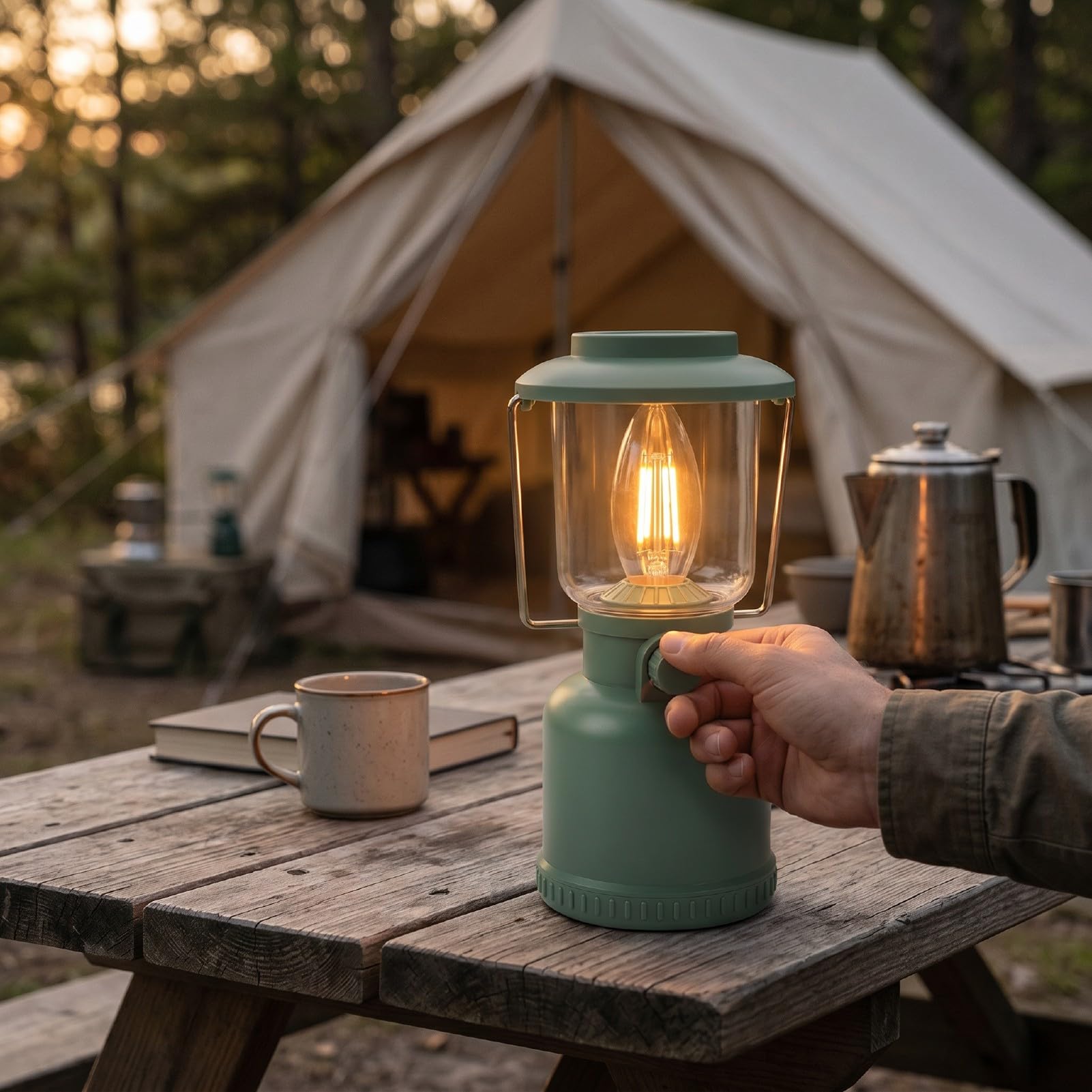 Lanterna da Campeggio, Luce Portatile 400 Lm IP68 Impermeabile | Batteria 1800mAh Fino a 35 Ore, Gancio, Luce D’emergenza e Candela Calda