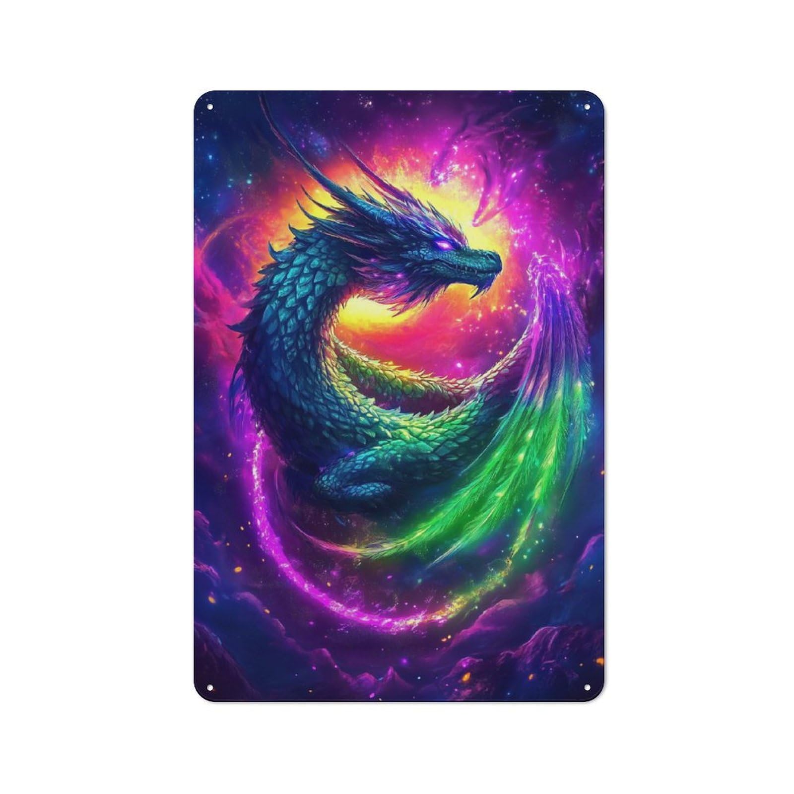 Retro Metal Plaque 30x20cm Featuring Aurora Sun Wyvern Dragon, Bistro Wall Plaque for Bakery, Diner, Cafe Or Family Room