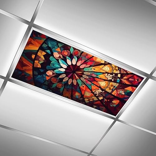 Cubiertas de luz fluorescente de 2 x 4 pies, patrón geométrico de mosaico, cubiertas de luz de techo de vidrieras coloridas para aula, oficina,