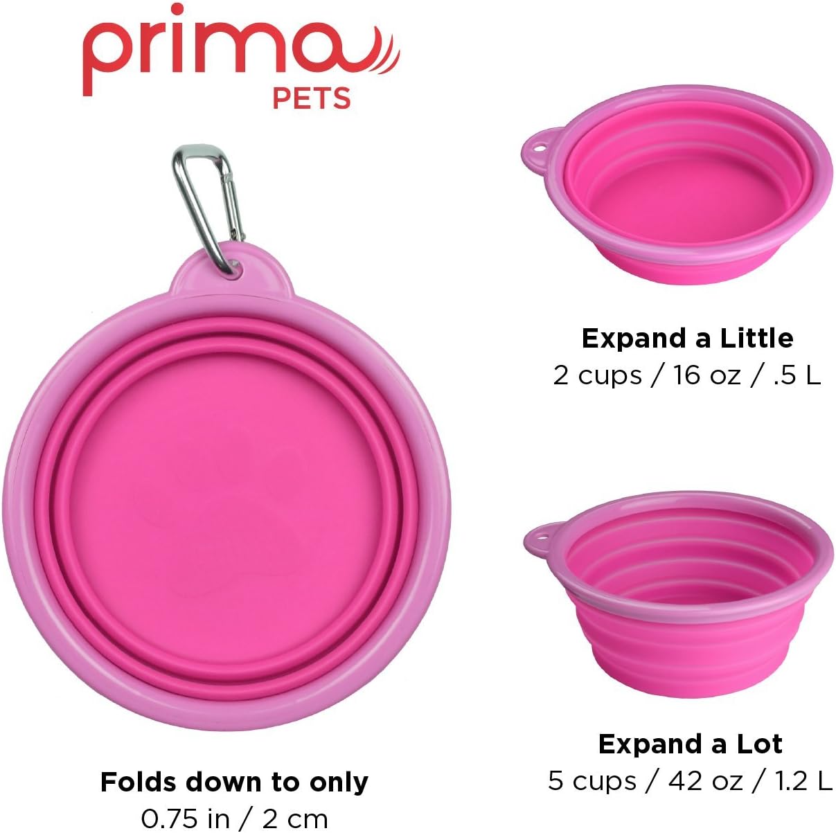 Prima Pets Collapsible Silicone Water Travel Bowl with Clip for Dog and Cat Portable and Durable Pop-up Feeder for Convenient On-The-go Feeding - Image 4