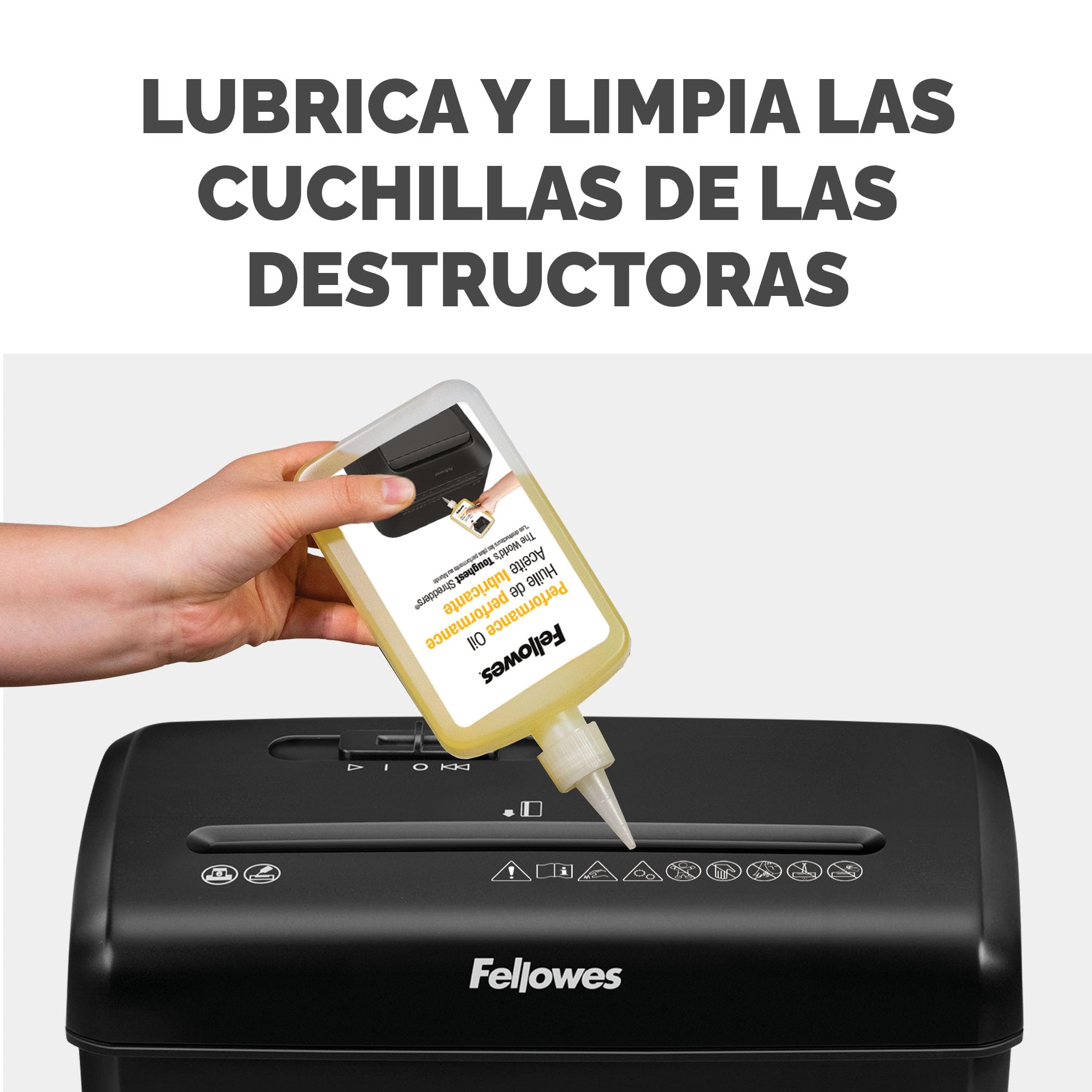 Fellowes FS-6C - Trituradora de Papel, Corte en partículas, Destruye hasta 6 Hojas, Destructora de Papel Uso Personal, Exclusiva de Amazon + Aceite lubricante para destructoras de papel, 355 ml