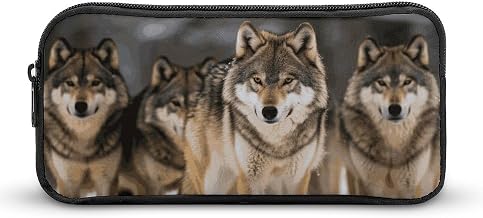 Pack of Wolves Pencil Pouch Soft Large Capacity Pencil Case | Aesthetic Mini Makeup Bag with Metal Zipper, Portable Zipper Pouch Women, Slim Pencil Bag for Office Home Travel Organizer