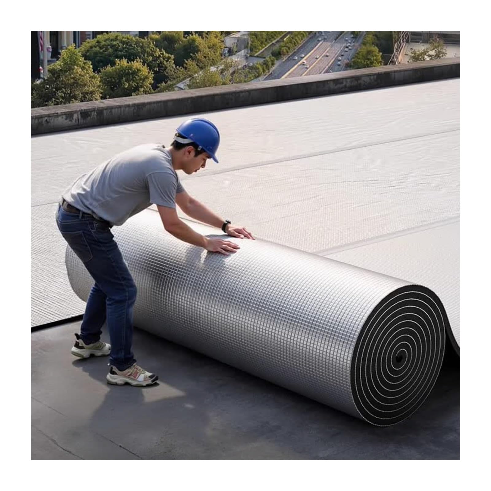 Isolamento in Schiuma di Alluminio Riflettente Autoadesivo, Pannelli Riflettenti Termici in Rotoli，Materassini Isolanti，Anti-Uv Stuoia Fonoassorbente.(1*4m/3.2*13ft,5MM(THK))