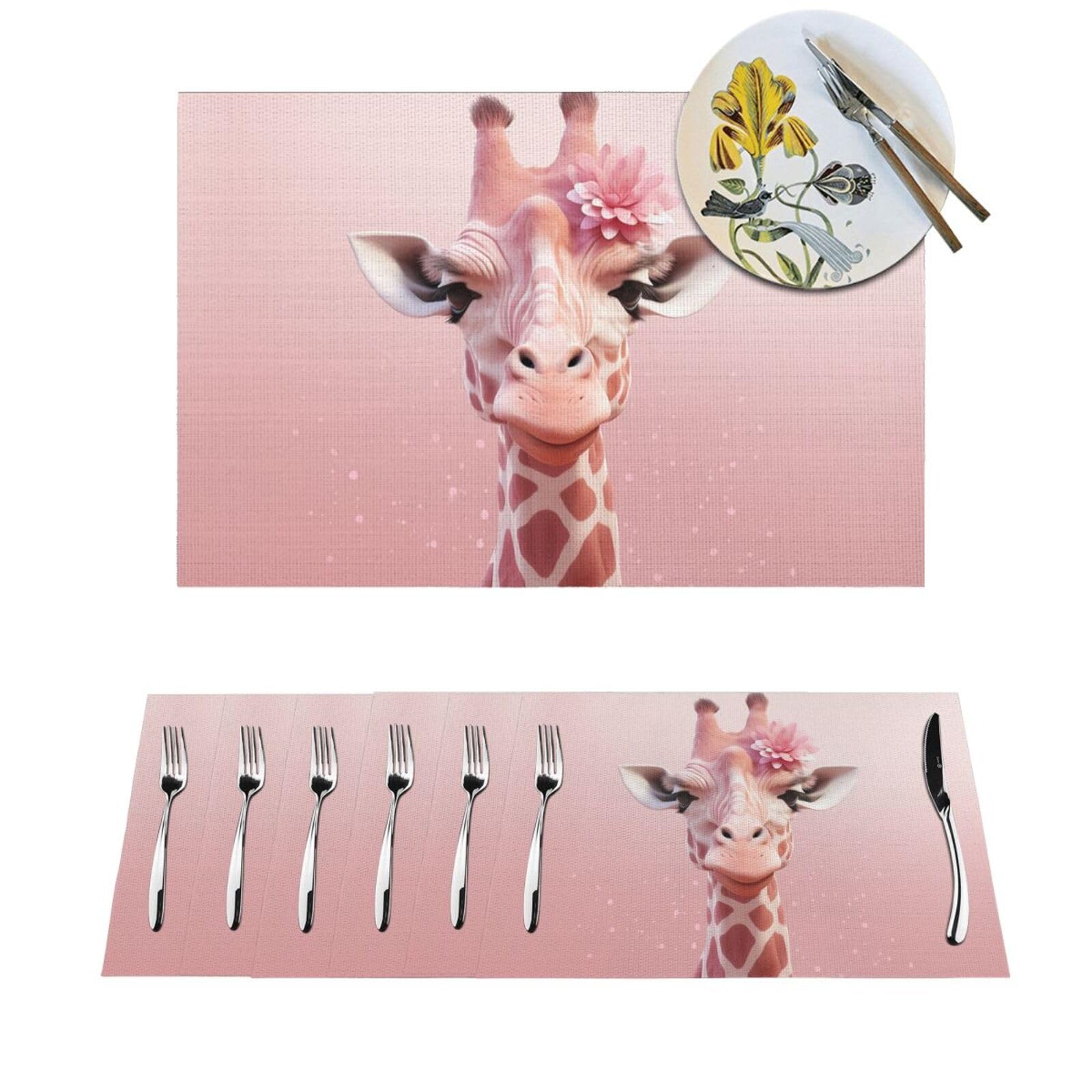 Set de table antidérapant PVC rose girafe anti-tache lavable pour cuisine et fête