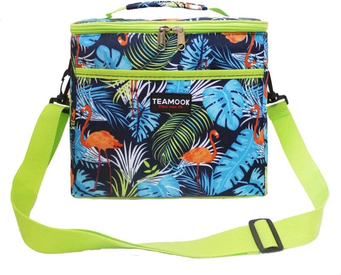 10L Large Insulated Lunch Bag Water-Resistant Leakproof Soft Cooler Bag for Adult, Men and Women,18 Can,Flamingo