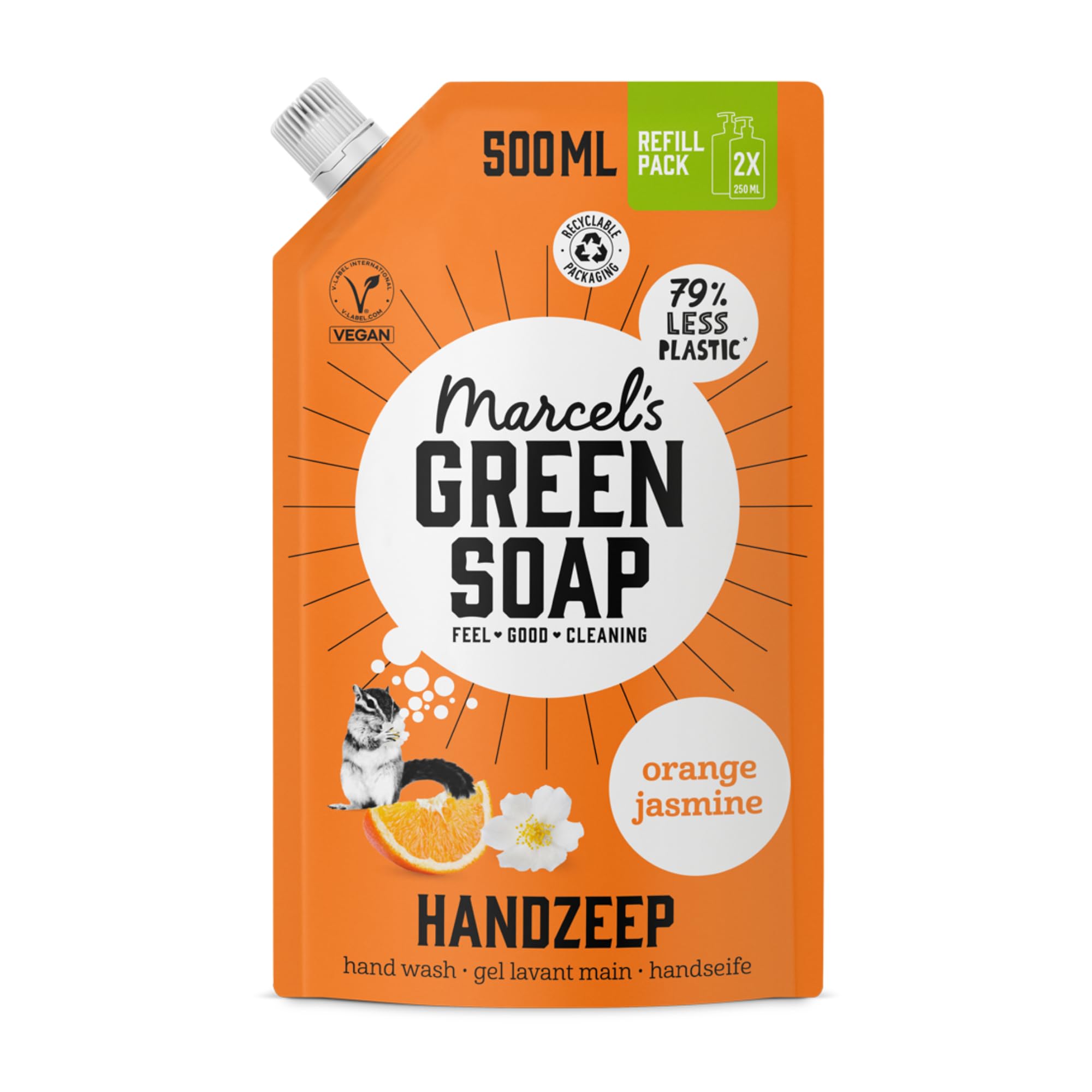 Marcel's Green Soap - Hand Soap Refill Orange & Jasmine - Handwash Dispenser Refill - Microplastic-free formula - Vegan - Packaging recyclable - 500 ml