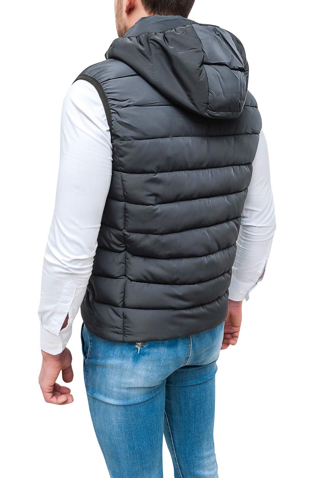 Evoga Chaqueta de plumón para hombre, Slim Fit, color azul, chaleco bomber sin mangas con capucha