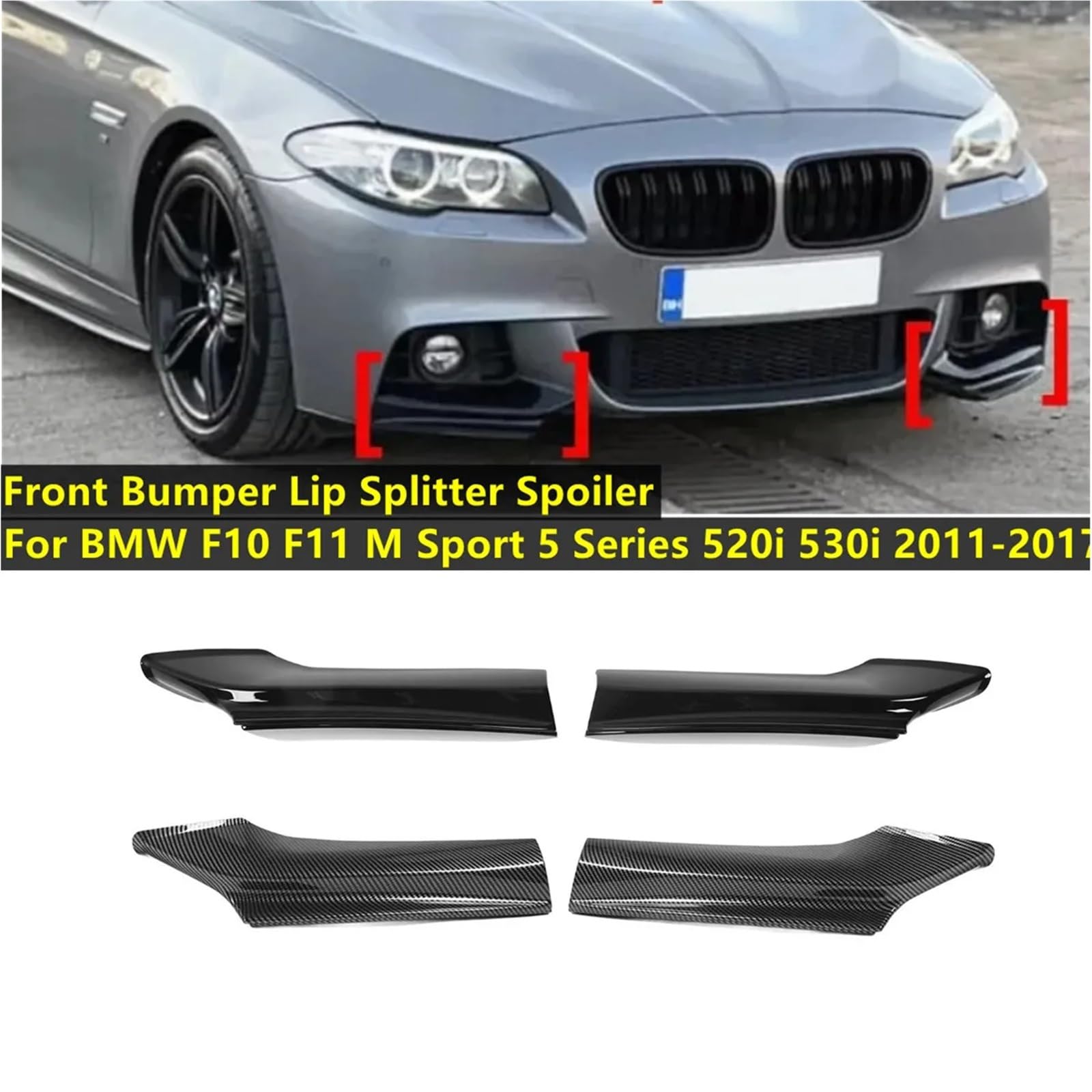 Spoiler dachowy tylny spojler Przedni zderzak Spoiler zderzaka Narożnik Splitter do BMW serii 5 F10 F11 M Sport 520i 530 2010-2016 DiffuserKits(Carbon Fiber Look)
