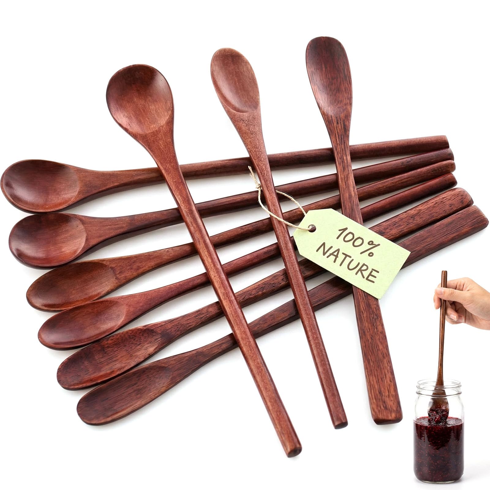 HANSGO 9PCS Wooden Honey Spoons, Mixing Coffee spoon with Long Handle for Jam Dessert Stirring
