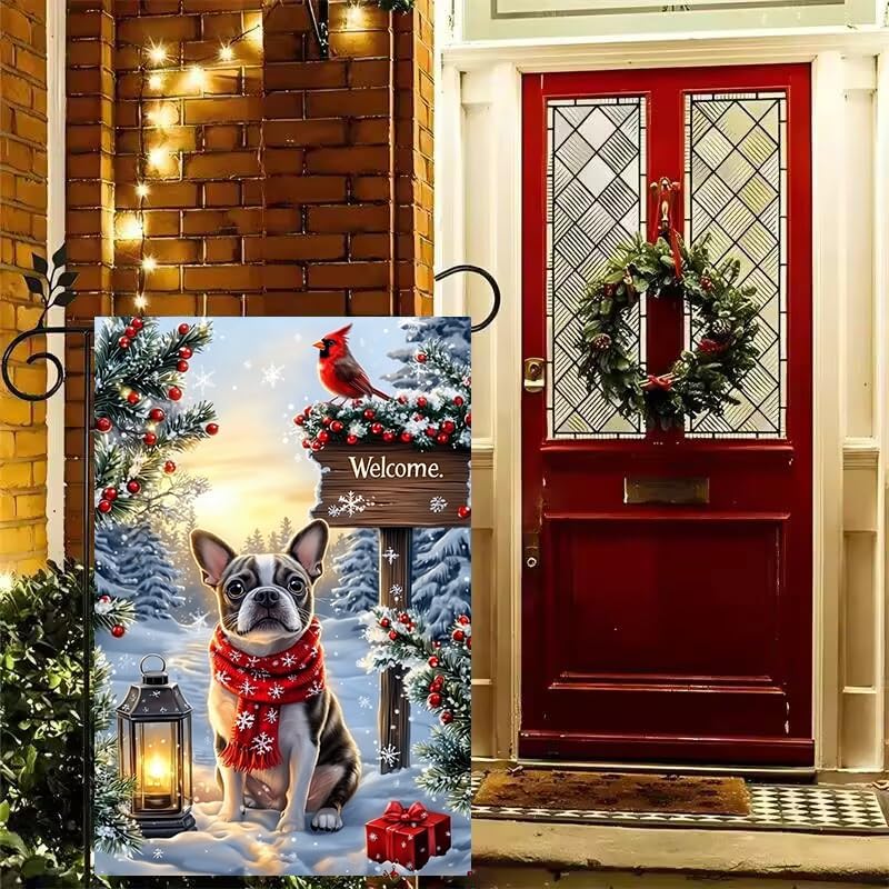 Merry Christmas Garden Flag 12x18 Double Sided, Small Burlap Holiday Welcome Snow Boston Terrier Dog Garden Flags Winter Christmas Outdoor Yard Decorations Porch Lawn Flags for Outside - Image 6