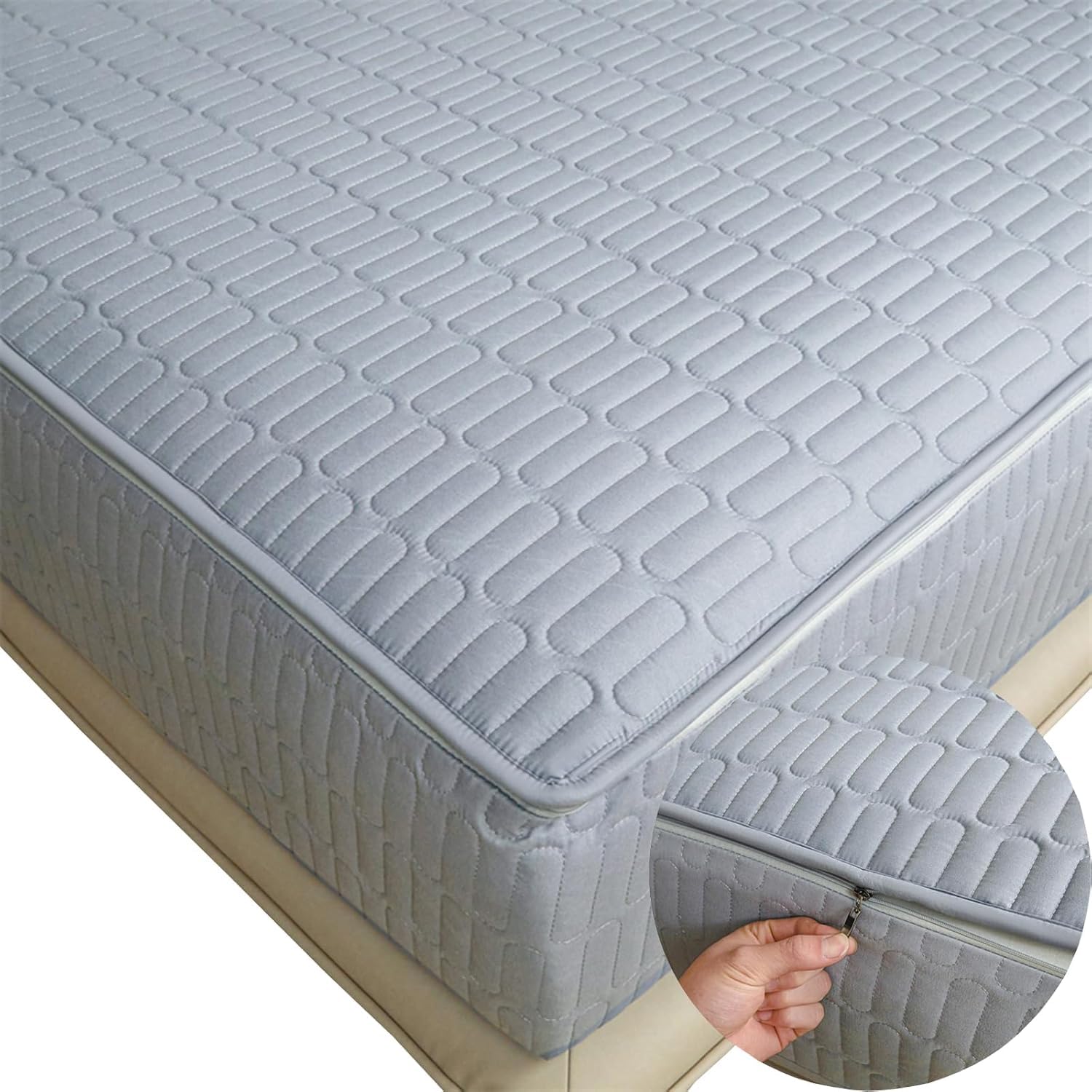 Cubre/Funda de Colchón con Cremallera 80/105/130/135/150 Funda para Colchoneta Acolchado de Cinco Caras Transpirable Funda Protectora Colchon Lavable Desmontable Sábana Microfibra(200X220+30cm,D)
