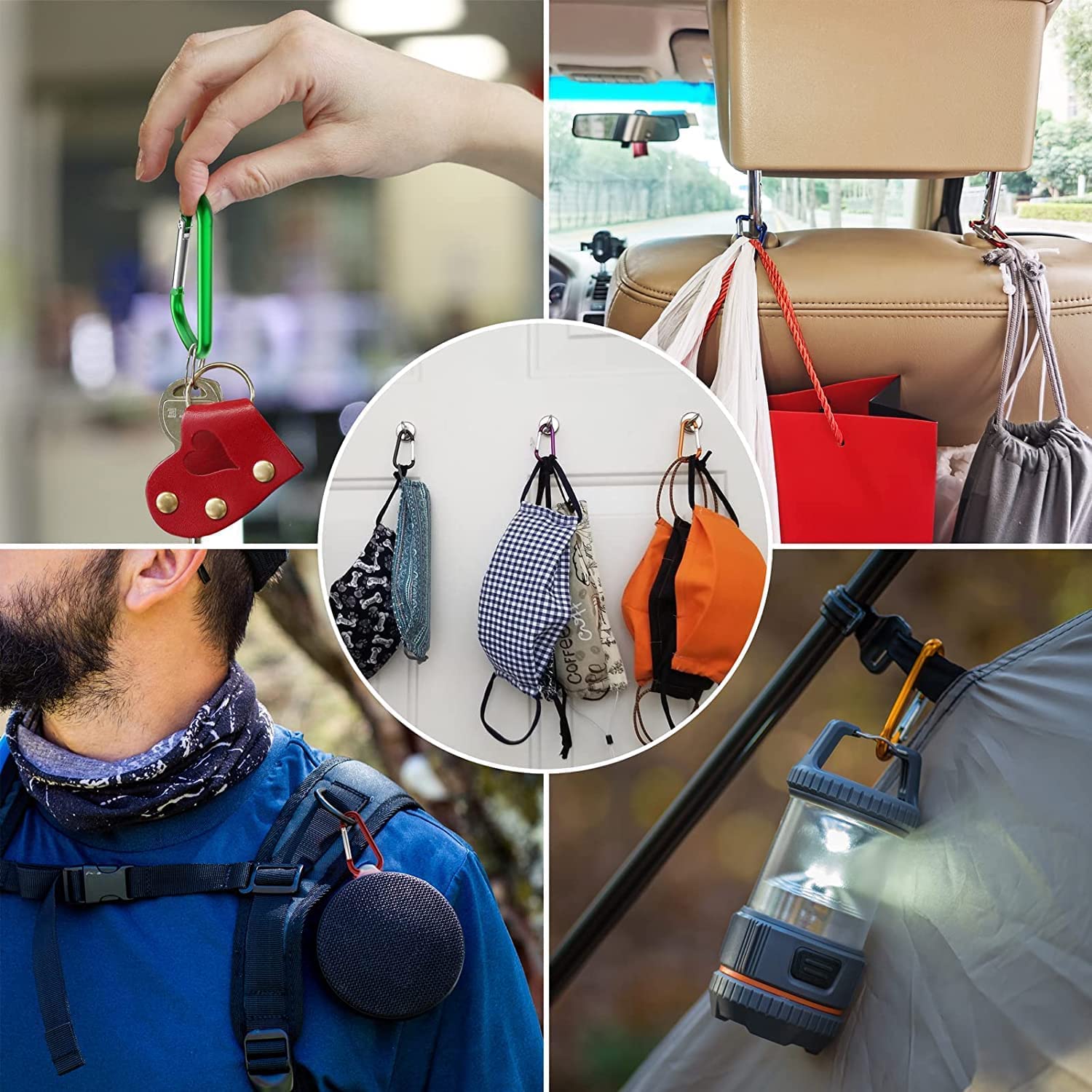 HUAZIZ 55 Pezzi Moschettoni ad Anello a D, Multicolore con Anello a D, Moschettoni per Arrampicata,Casa, Camper, Campeggio, Pesca, Escursionismo, Viaggi