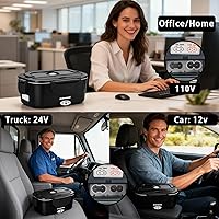 Vista 5 de Fiambrera eléctrica de 80 W, calentador de alimentos con doble contenedor, calentador de almuerzo portátil para adultos, lonchera térmica mejorada