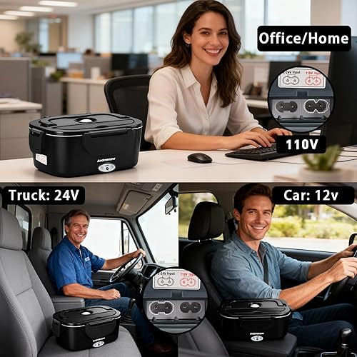 Miniatura 3 de Actualización de la lonchera eléctrica de 80 W más rápida, calentador de alimentos portátil con recipiente de acero inoxidable 304, cuchara y