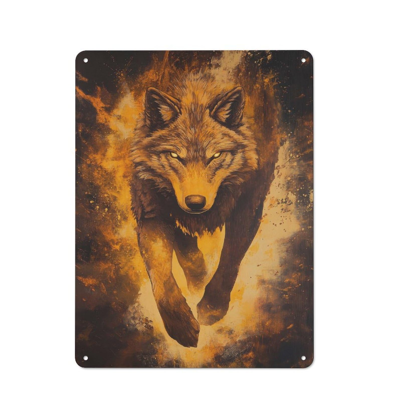 Decorative Metal Plaque with Wolf of Ember Design 40x30cm, Vintage Porch Wall Decor for Shed, Garden Room, Porch Or Garage
