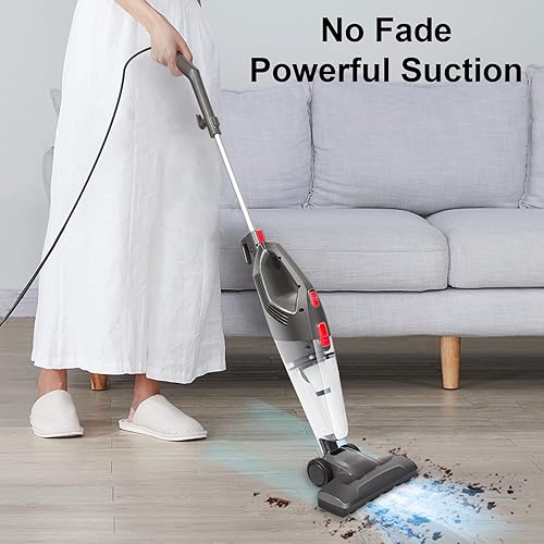 Miniatura 3 de Aspiradora de palo, aspiradora ligera 3 en 1 con cable con motor de 450 W, aspiradora de mano con cable para suelos duros y alfombras