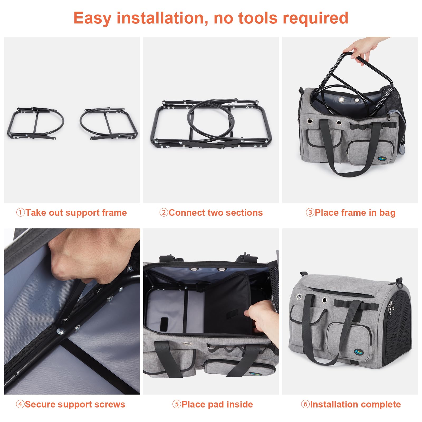 Ownpets Faltbare Transportbox Katze, 45x30x31cm, Flugtauglich | Faltbarer Metallrahmen, 300D PVC wasserdicht, Koffer-Befestigung, Leicht zu reinigen