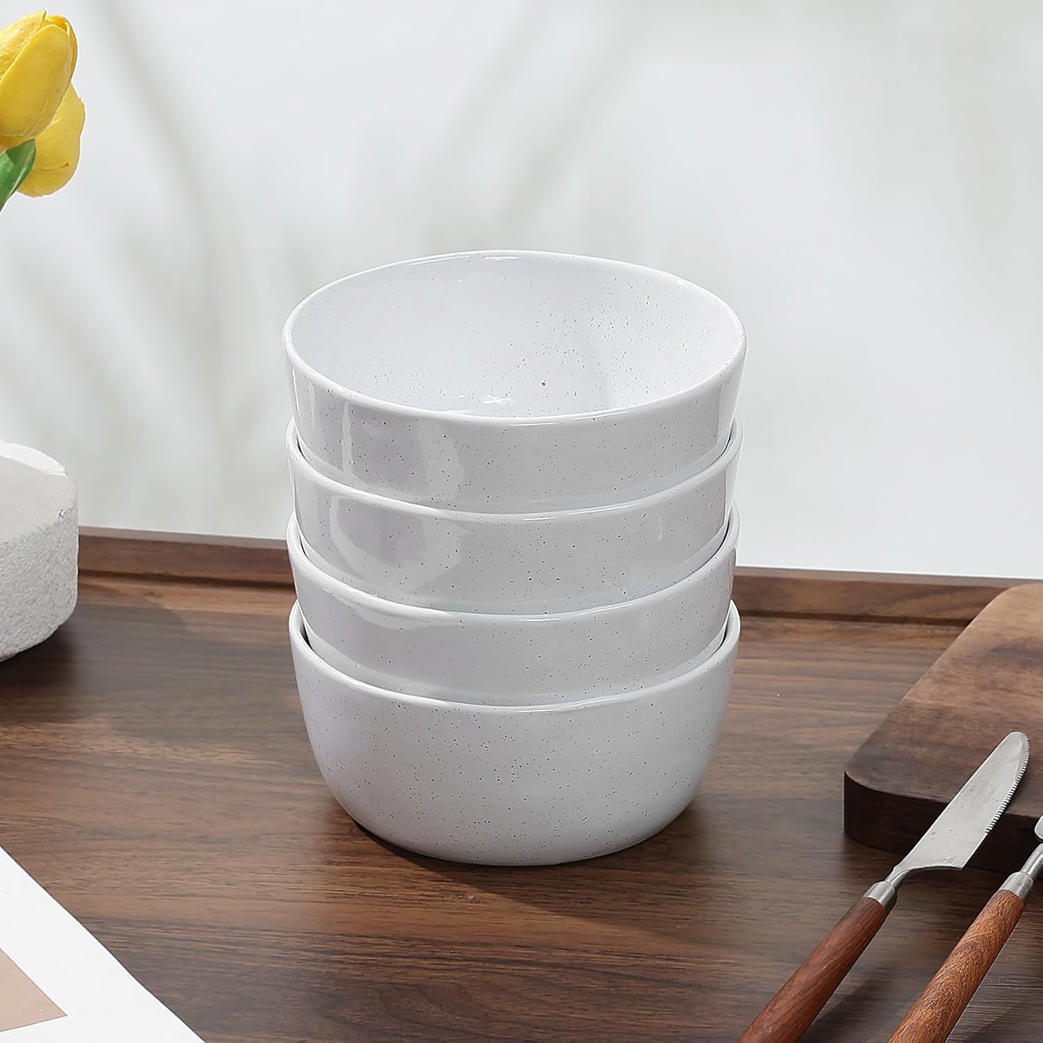 6inch Ceramic Bowl Sets,Stoneware Kitchen Bowl,Porcelain Bowls Set of 4 for Soup, Cereal, Oatmeal, Fruit, Rice - Dishwasher & Microwave Safe,White