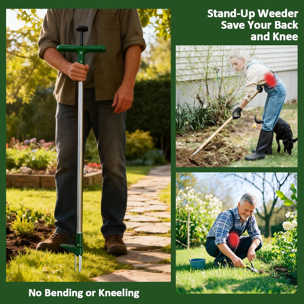 Armo® Handheld Weed Puller Long Handle Garden Weeding Tool With 3 Claws Weed Root Puller Grabber 100CM, Black And Green — view 5