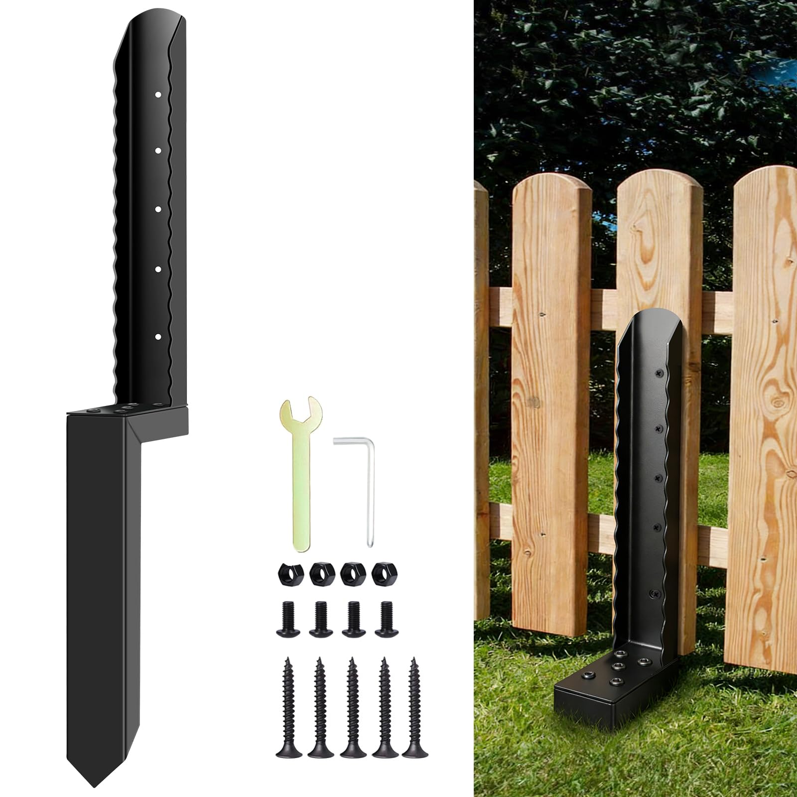 1 PCS Kit de Réparation de Poteaux de Clôture épais, Support de Poteau en Acier Robuste pour poteaux de Clôture en Bois inclinés ou cassés 80 * 40 cm - Noir