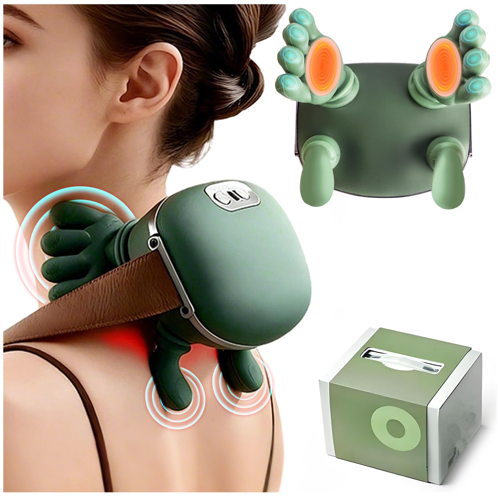 Masajeador 4D Inalámbrico para Cuello y Hombros con 2 Niveles de Calor, 3 Ajustes de Masaje, USB, Mano Humana, masajeador cervical, Ideal para Relajar Músculos en Casa, Oficina y Viajes
