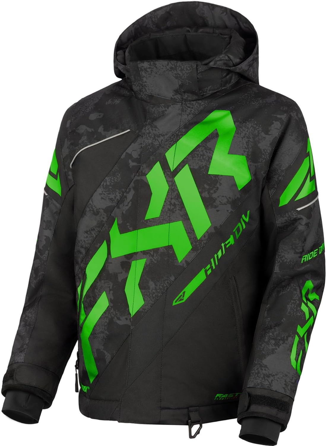 FXR Youth CX Jacket (Black Camo/Lime - Size 16)