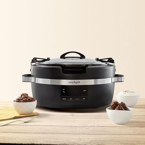 Miniatura 7 de Crock-Pot Thermoshield - Olla de cocción lenta con asas de fácil transporte, olla de cocción lenta manual de 6 cuartos de galón, color negro