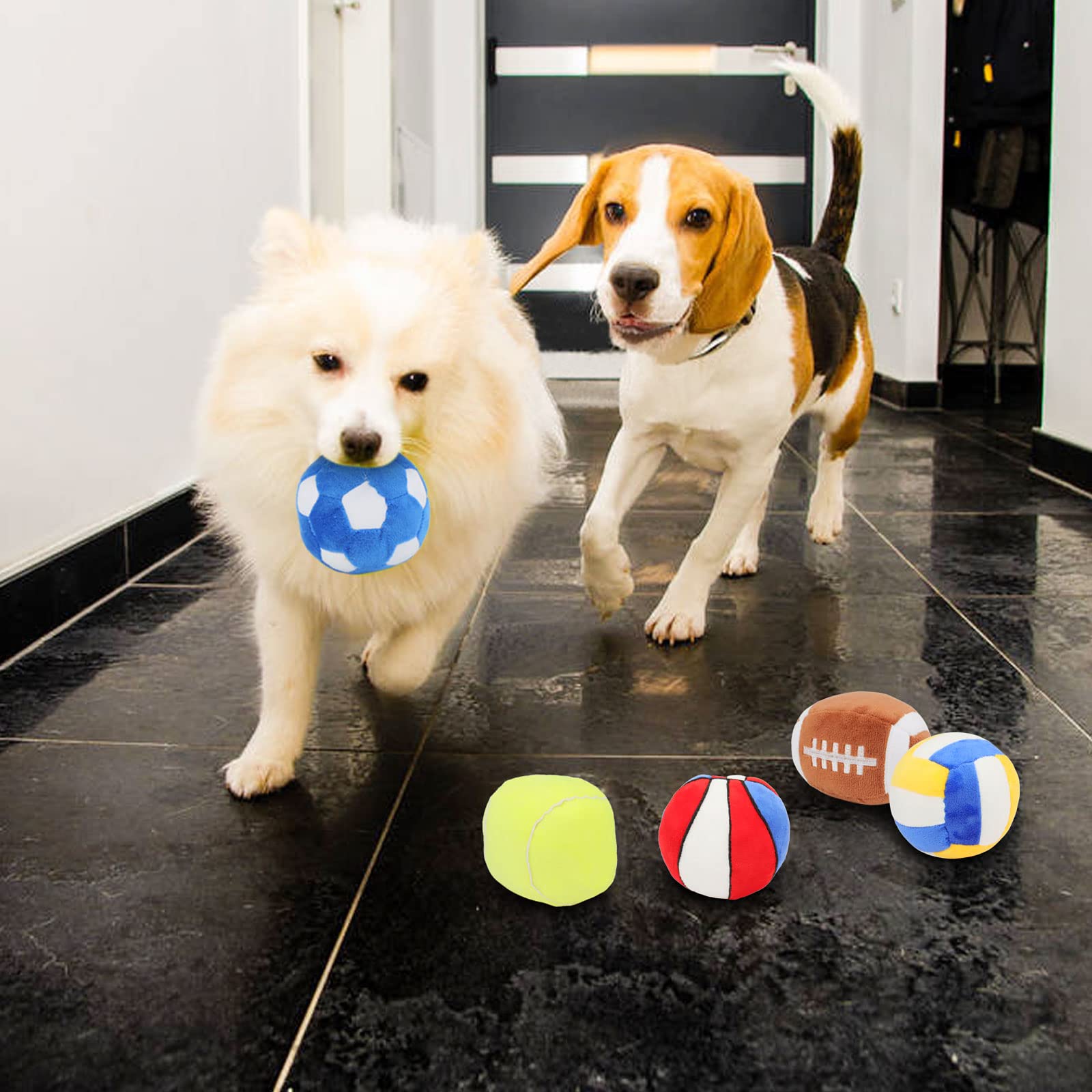 2 Stück Quietschende Plüsch-Hundebälle – Fußball & Volleyball, Für Kleine & Mittelgroße Hunde