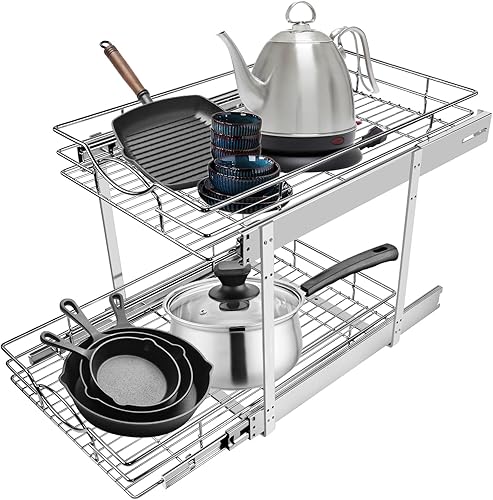 Miniatura 8 de Organizador de gabinete extraíble de 23 pulgadas de ancho x 21 pulgadas de profundidad, cajón individual deslizante de 2 niveles, estante de